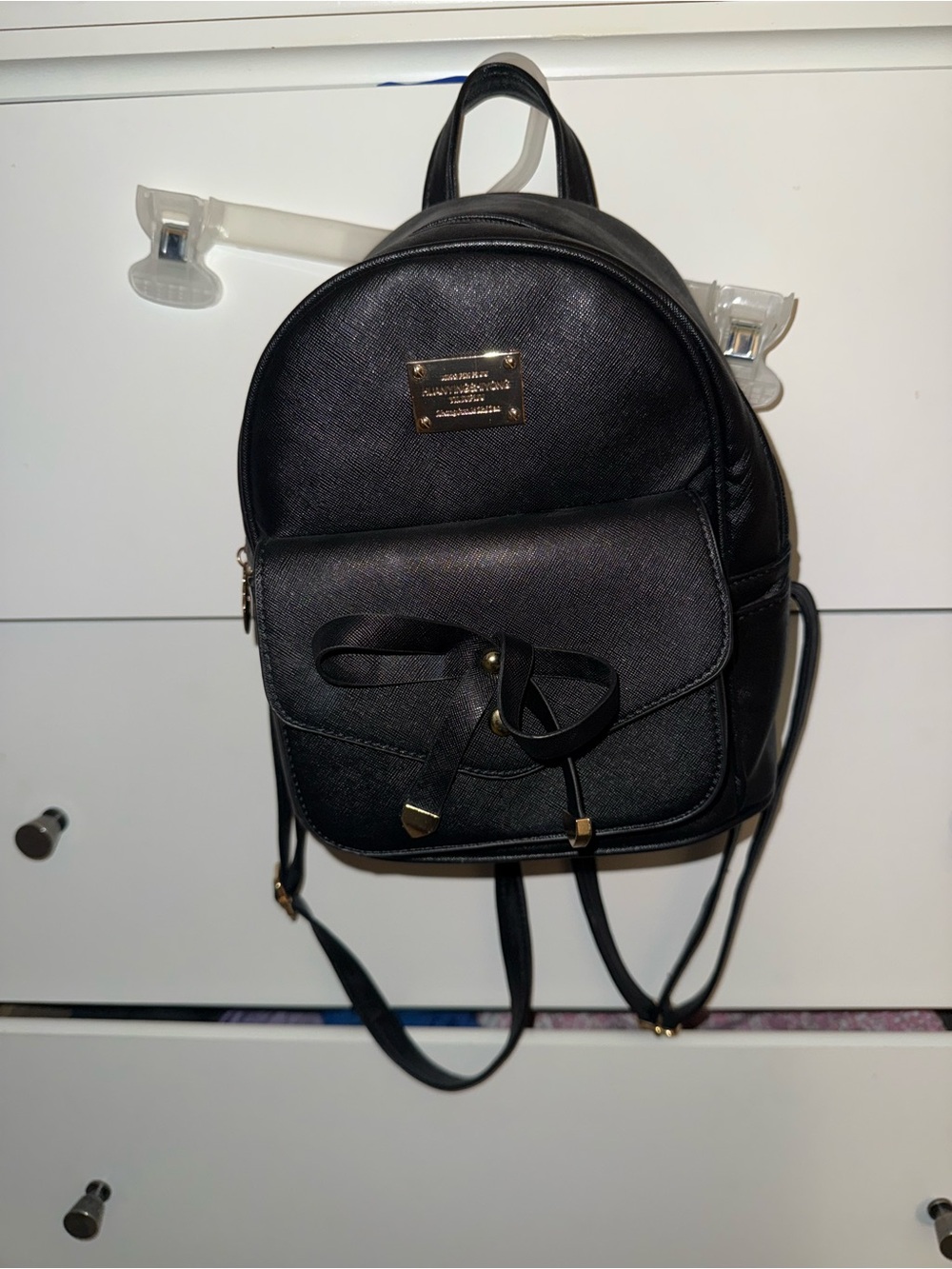 Black Mini Backpack with Bow Accent